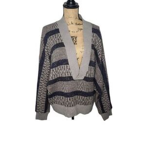 Vintage 80s Oversized Grey Grandpacore V-neck Sweater Unisex